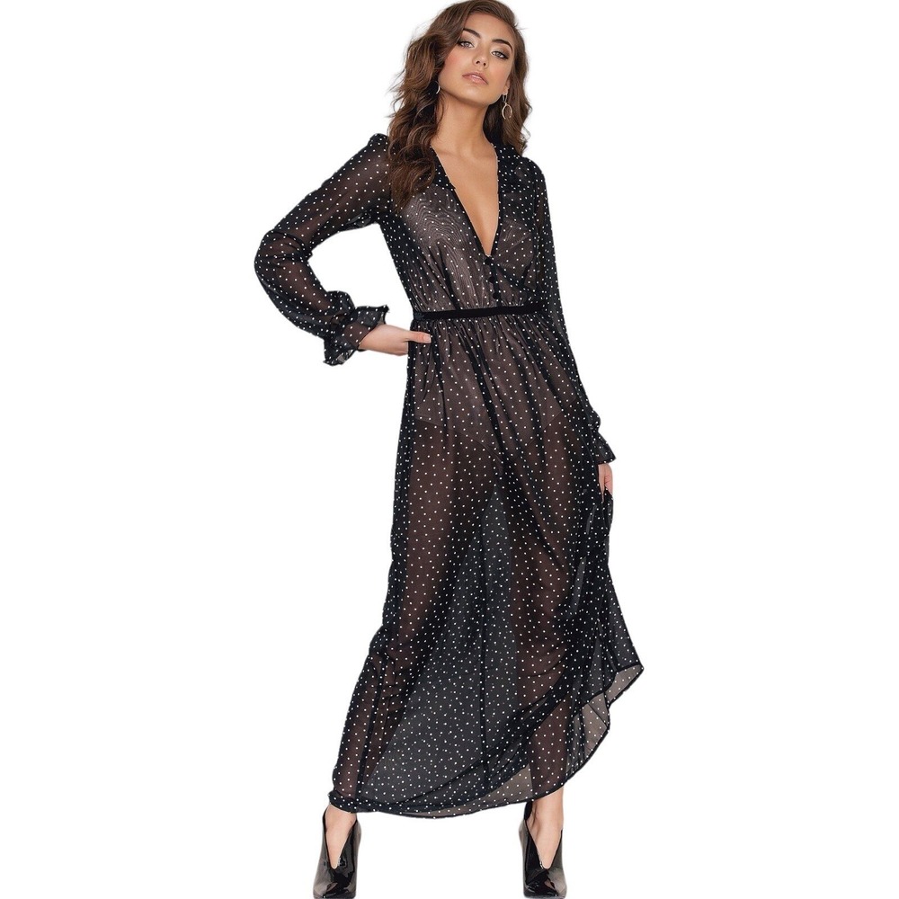 For Love And Lemons Truffles Maxi Dress Women Large Black Polka Dot Sheer